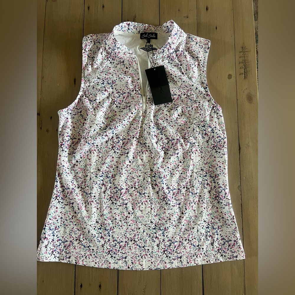 NWT Bad Birdie Women's Paint Splatter 3 Blade Collar Sleeveless Golf Polo Large - Picture 9 of 9